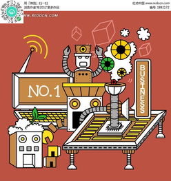 卡通機器世界 用筆記本電腦和煙筒矢量圖打造個性角色